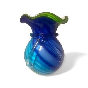 Art Glass Blue and Green swirled vase | 5 ¾ tall | No Flaws